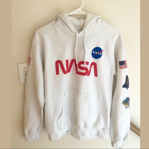 Bowery Supply Co. Tops - NASA White Logo Oversized American Flag Hoodie